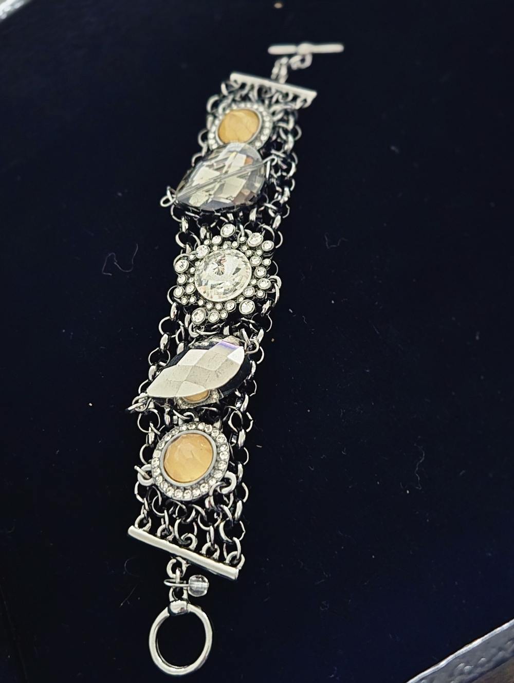 Silver-Tone Multi Stone Chain Bracelet with Amber Accents
